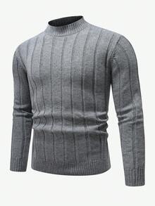 Manfinity Mode Men's Casual Solid Color Mandarin Collar Long Sleeve Sweater, Autumn/Winter, Old Money - Multicolor - View 3
