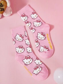HELLO KITTY AND FRIENDS | SHEIN 2prs 女孩可爱舒适柔软卡通猫图案长袜 - 彩色 - 查看 4