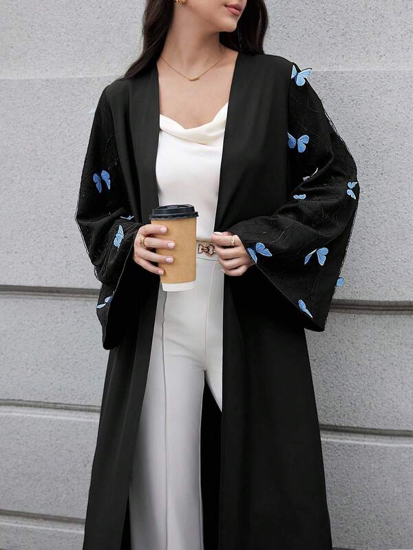 Al Najma 女士宽松长款阿拉伯长袍，蝴蝶装饰