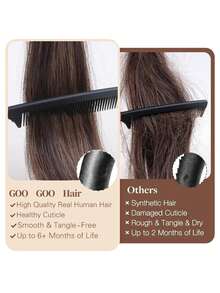 Seamless Clip Ins #6 Extensiones de cabello humano natural crudo de 7 piezas/set, color marrón chocolate, liso, sin costuras, PU, 12A - S6 - Ver 8