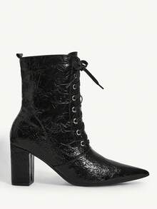 CUCCOO CHICEST Women's Fashionable Pointed Toe Solid Color Sexy Ankle Boots - Black - View 8