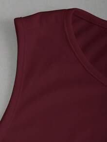 Sweetra Casual Solid Color Ruched Fitted Tank Top, Summer - Burgundy - View 7