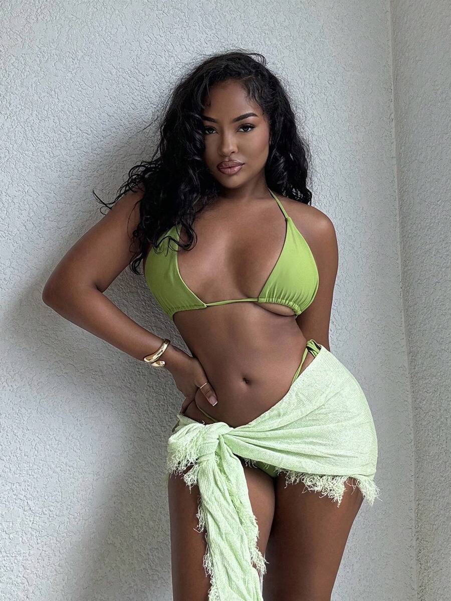 Alexandranx 针织领带纱笼裙 春季、夏季、伊比沙岛、Y2K、酷女孩、节日、狂欢、度假、俱乐部、可爱假日度假海滩装狂欢节秋季夜间约会 - 綠色 - 查看 1