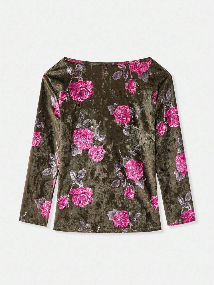 Velvet Floral Top With Sweetheart Neckline And Front Gather Detail Spring Women Clothes Spring Summer Elegant Top
