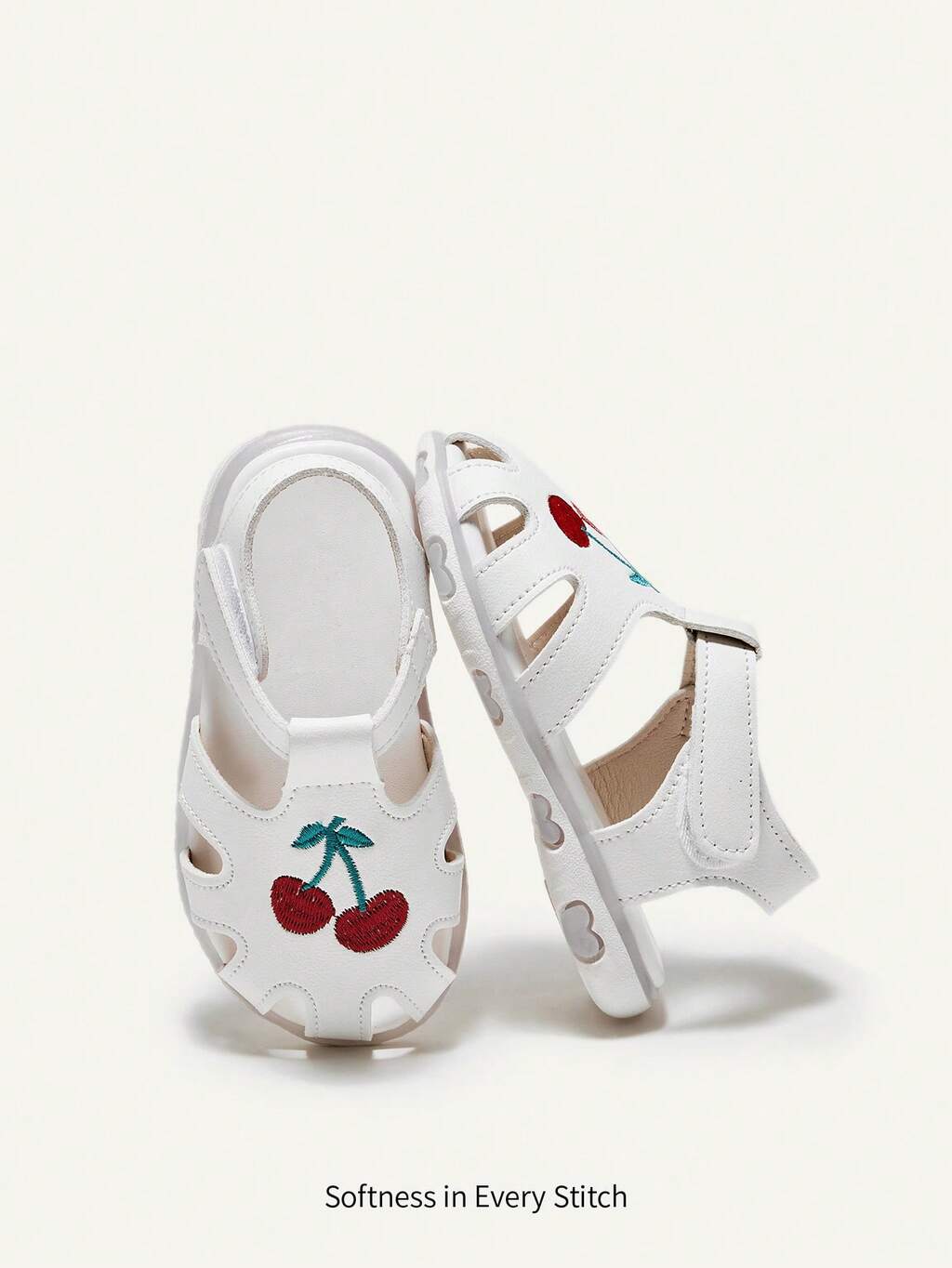 Girls Sweet Cute Cherry Embroidered Flat Sandals Suitable For Summer Wear Idyllic Basic Fun Cute Baby Sandals Vacation