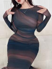 Modelyn Elegant Tie Dye Pattern Women's Bodycon Dress