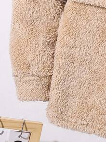SHEIN Bộ 2 áo nỉ có mũ trùm đầu bằng vải nỉ mỏng thoải mái hàng ngày cho trẻ em/bé trai, quần jogger dáng rộng thoải mái, dày dặn ấm áp - Màu be - Xem 4