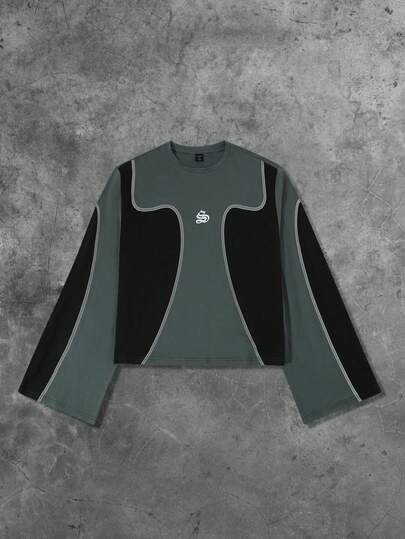 Street Life Men's Colorblock English Graphic Print Short Long Sleeve T-Shirt, Spring/Autumn