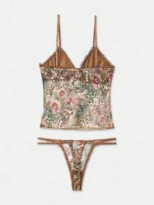 lacRébo Leopard And Floral Print Lingerie Set With Ruched Neckline Top, Keyhole Detail, And Thong Fall Women Clothes Autumn Winter - Multicolor - View 9