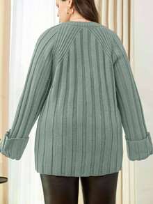 SHEIN Cottnline Suéter de manga raglán de unicolor de talla grande - verde menta - Ver 2