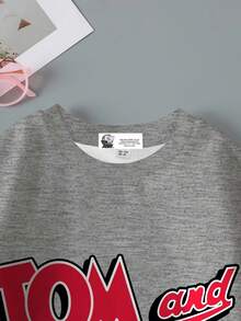 TOM & JERRY X SHEIN Young Girl Casual Everyday Colorblock Cartoon & Letter Graphic Crew Neck Sweatshirt Fall Winter - White - View 4