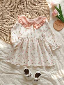 SHEIN Vintaside Kids Baby Girls Dresses Fall Winter - Pink - View 7