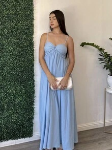 Andrea Bello 女式褶皱无袖连衣裙，度假风格，春夏，女式夏季服装，女式沙滩服装，女式，春假，女式演唱会服装，波西米亚风，狂欢服装，热带度假，节日，浪漫女式夏季连衣裙，波西米亚风女式连衣裙，女式热带连衣裙，女式连衣裙，度假新品女式连衣裙 - 藍色 - 查看 5