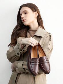 CUCCOO BIZCHIC Women's Round Toe Flat Coffee-Color Classic Minimalist Comfortable Loafers, Versatile For Commuting, Work, And Daily Wear For Christmas Spring Shoes - Chocolate Brown - View 4