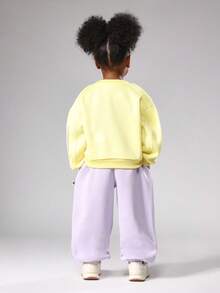 SUMWON Girls Two Piece Wear Set Oversized Drop Shoulder Sweatshirt With Elastic Waist Joggers Cozy Winter Spring Casual Kids Coordinates Fall - Multicolor - View 2
