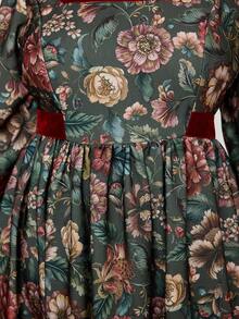 ROMWE EDITION Vintage Medieval Floral Print A-Line Plus Size Dress - Multicolor - View 7