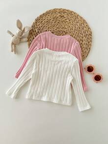 SHEIN 2件Babygirl可爱休闲纯色针织长袖上衣 - 彩色 - 查看 2