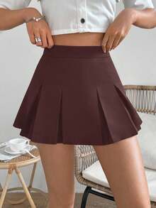 Chiquease Casual Solid Color Pleated Mini Skirt, Summer - Bronze - View 5