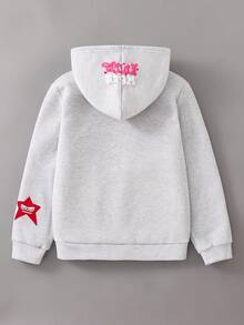 SHEIN Explorewe 少女街头风连帽拉链卫衣，秋冬季保暖内衬卫衣 - 灰色 - 查看 2