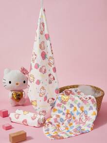 HELLO KITTY AND FRIENDS | SHEIN 4件套 30*30厘米 竹纤维多功能婴儿拍嗝巾、围兜、面巾，可爱印花图案 - 彩色 - 查看 2