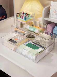1pc Drawer-Integrated Cosmetics Divided Storage Box - Organizing Box - Makeup Counter - Desktop Storage Box For Skincare Products - Transparent - Suitable For Bedroom And Bathroom. - Multicolor - View 3