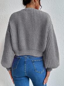 EMERY ROSE Áo khoác cardigan dệt kim tay dài dáng rộng, màu trơn, dáng rộng, hở vai, dành cho nữ, mùa thu - Màu Xám nhạt - Xem 2