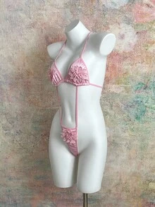Body de mujer romántico de estilo campestre con flores 3D de satén en color rosa - Rosa - Ver 6
