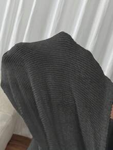 SHEIN Frenchy 女士休闲纯色圆领长袖开衩下摆T恤 - 深灰色 - 查看 7
