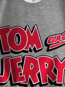 TOM & JERRY X SHEIN Young Girl Casual Everyday Colorblock Cartoon & Letter Graphic Crew Neck Sweatshirt Fall Winter - White - View 3