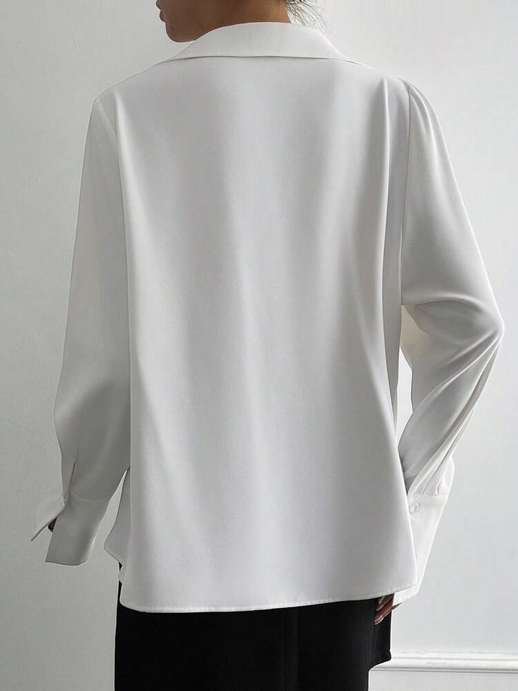 Women's Solid Color Long Sleeve Loose Collar Elegant Blouse, Autumn