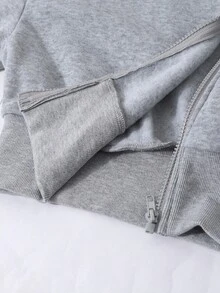 SHEIN 青少年女孩長袖抓絨3件組圓領黑色保暖內裡拉鍊連帽外套背心休閒套裝，六年級正式白色冬季寬鬆款 - 灰色 - 查看 8