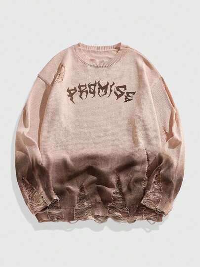 Street Life Maglione da uomo a girocollo con stampa tie-dye strappata, moda da strada, autunno inverno