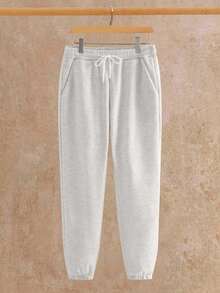 Manfinity NXTstreet 男士休闲秋季字母压纹套头衫和裤子套装，冬季舒适服装 - 卡其色 - 查看 8