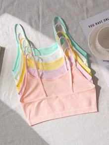 SHEIN 5件套青少年女孩简约舒适吊带背心胸罩，适合学生，秋冬 - 彩色 - 查看 2