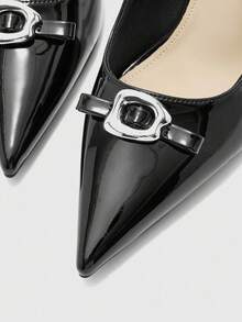CUCCOO BIZCHIC Women's Solid Color Stiletto Heels Bowknot Rhinestone Pointed Toe Pumps - Black - View 7