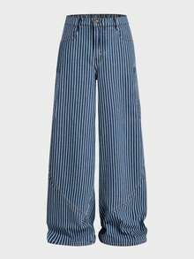 Athstrex Plus Size Men's Casual Washed Striped Bootcut Jeans - Blue - View 3