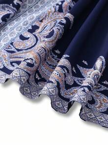 Rafferiza Váy ngắn tay bồng in họa tiết hoa phong cách Bohemian, thắt eo - Xanh đậm - Xem 6