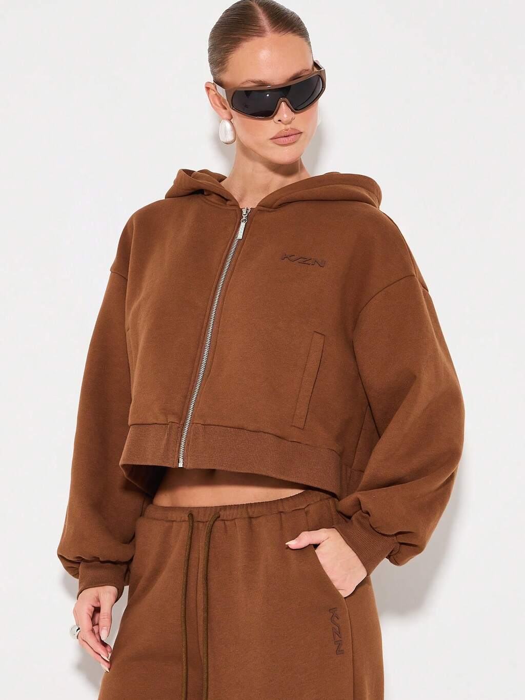 KIZN Cropped Zip Up Hoodie With Centre Pocket