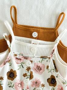 Loomiva 3 件套女宝宝碎花柔软针织吊带背心套装 - 彩色 - 查看 4