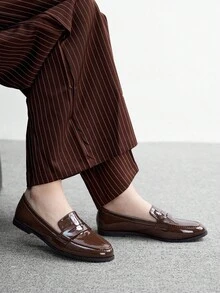 CUCCOO BIZCHIC Mocasines de mujer de punta redonda, color café, clásicos, simples y cómodos. Versátiles para ir al trabajo, la oficina y el uso diario. - Café integral - Ver 3