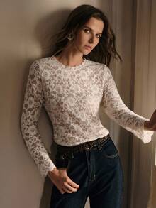 MOTF PREMIUM Blusa con borde de encaje en forma de concha - Blanco - Ver 2