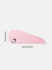 HELLO KITTY AND FRIENDS | SHEIN 珊瑚绒可爱蝴蝶结猫咪刺绣吹风帽，家居浴室装饰夏季使用吹风毛巾 - 粉色 - 查看 3