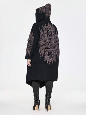 EDITION Cardigan con cappuccio e frange, taglia grande, con stampa gotica scura di stile palazzo