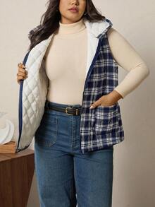 Zelara Plus Size Women Plaid Zip Front Pockets Hooded Casual Vest Coat, Winter Winter For Women Women's Winter Coat Chic Women's Coat Women's Winter Coat Chic Women's Coat Hic Autumn Winter Fall Plaid Zip Up Hooded For Women Female Country Look Going Out Tops Going Out Winter - Multicolor - View 8