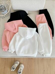 6件套女婴可爱纯色心形图案连帽卫衣和松紧腰裤，秋冬