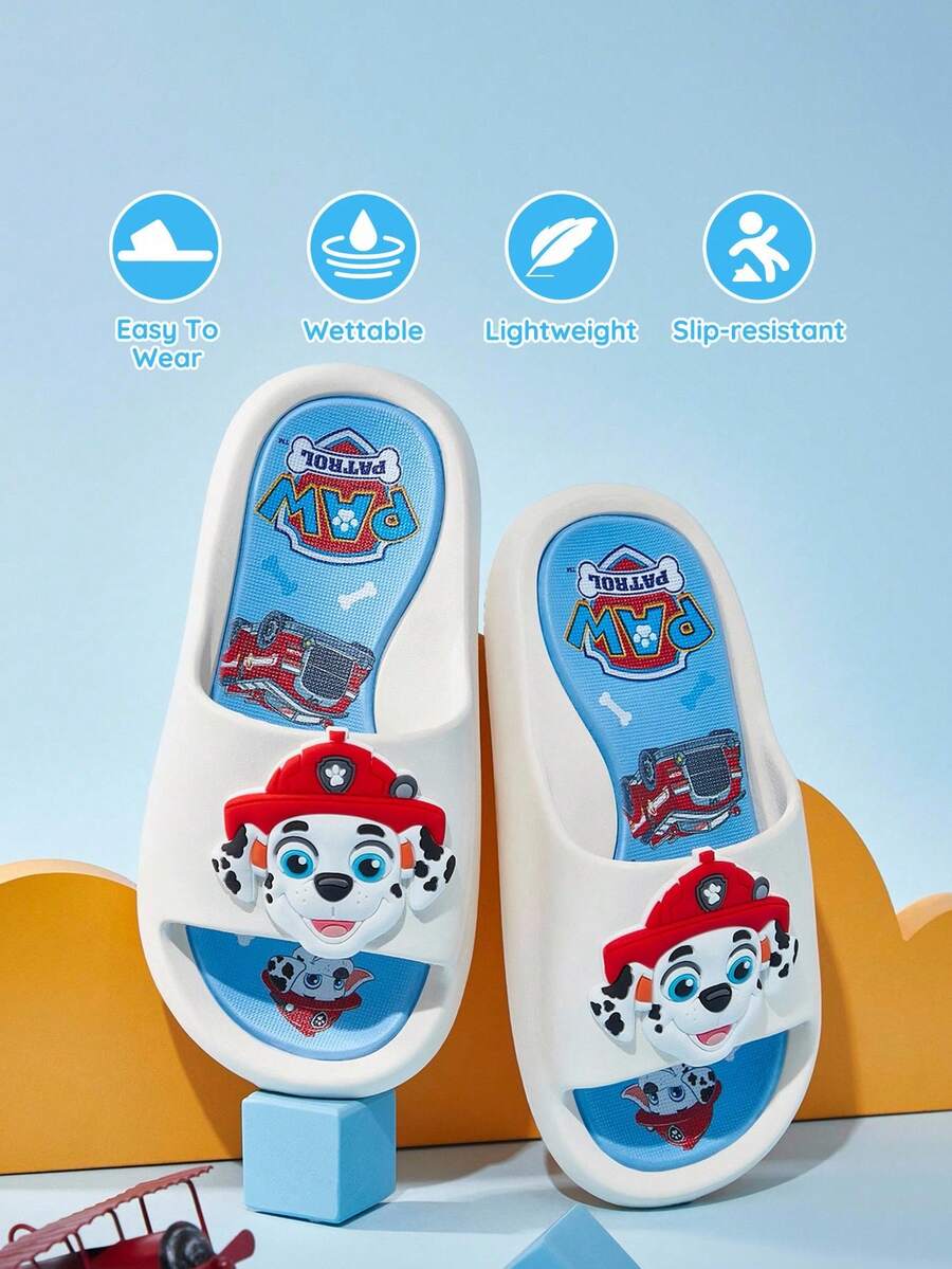 SHEIN | PAW Patrol 可爱卡通白色男女童拖鞋,速干、轻便、耐用的EVA材质,男女通用,适合居家、浴室、游乐场、游泳池、海滩等室内外穿着。 - 白色 - 查看 1