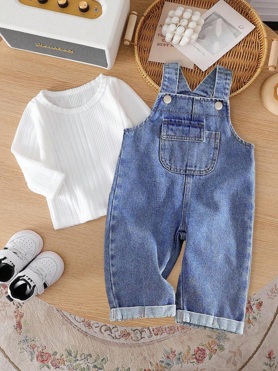 男婴休闲T恤和背带裤套装 - 藍色 - 查看 1