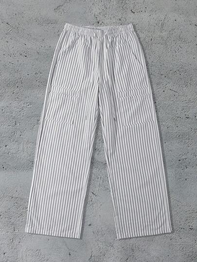 Street Life Men's Elastic Waist Straight Leg Casual Versatile Striped Loose Pants, Fall