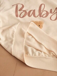 Loomiva YYoung Girls Cute Bear Print Crew Neck Sweatshirt, Comfortable Casual Pullover Suitable For Everyday Wear And School, Autumn/Winter Fall - Beige - View 9