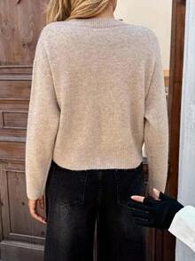 Chiquease Women's Contrast Color Bow Decor Round Neck Slit Sweater - Multicolor - View 2